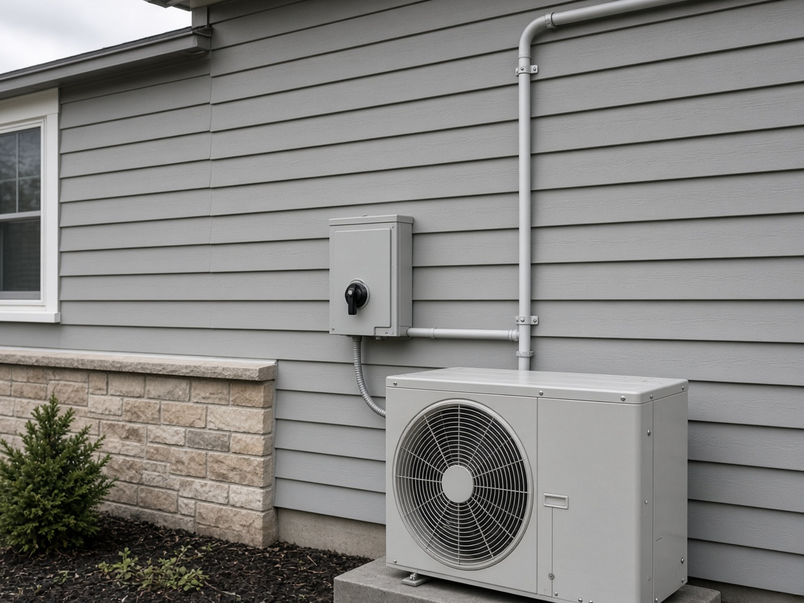 Exterior disconnect and conduit on a Massachusetts house